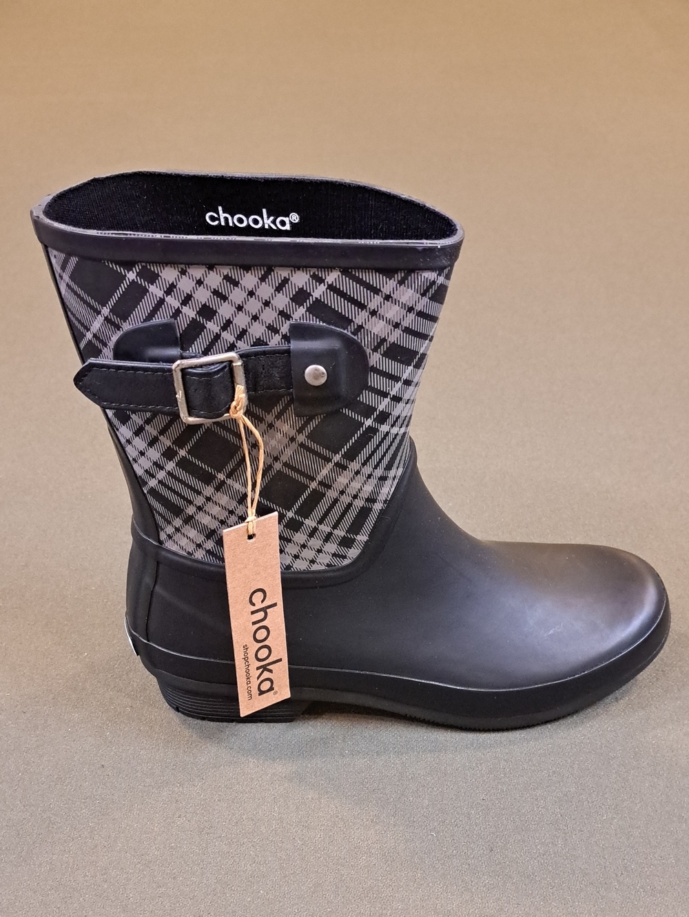 Chooka Blair Plaid Waterproof Rain Boot - Color: Black/Tan - Size: Women 8